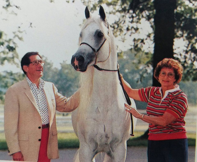 Ruminaja Ali (Shaikh Al Badi x Bint Magidaa) 1976 Abeyyan Om Jurays, with Don and Marge Saluti, Birknoll Arabians